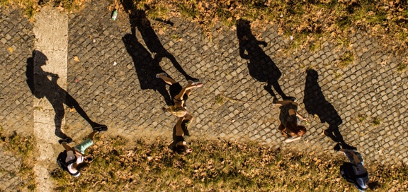 students walking on path